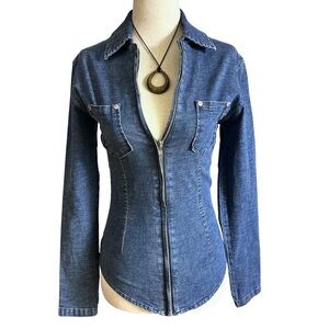 Guess Jeans Denim Zip Up Shirt Jacket Y2K Fitted